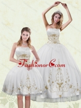 Inexpensive Embroidery White and Gold Quinceanera Dress for 2015 XFNAO5789TZFOR