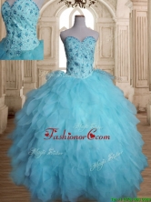 Latest Beaded and Ruffled Tulle Quinceanera Dress in Baby Blue SWQD142FOR