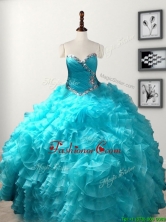 Low Price Beaded and Ruffled Organza Quinceanera Gown in Baby Blue SWQD103FOR