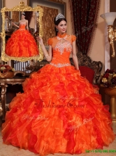 Luxurious Appliques and Beading Quinceanera Dresses in Orange  QDZY061DFOR