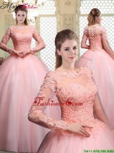 Luxurious Bateau Long Sleeves Beading and Appliques Quinceanera Dresses YCQD083FOR