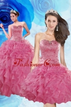 Luxurious Coral Red Quince Dresses with Beading and Ruffles XFNAOA06TZFOR