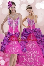 Luxurious Multi Color Sweep Train 2015 Quince Dresses with Pick Ups and Embroidery XFNAOA53TZFOR