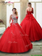 Luxurious One Shoulder Quinceanera Dresses with Beading in Red YCQD058FOR