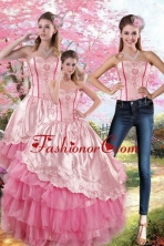 Luxurious Pink Strapless 2015 Quinceanera Dresses with Embroidery and Ruffles XFNAO417TZA1FOR