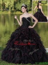 Luxurious  Ruffles Layered and Beading Quinceanera Gowns in Black  ZY781CFOR