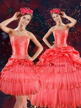 Luxurious Strapless Quinceanera Dresses with Beading and Pick Ups in Coral Red XFNAO147TZFOR