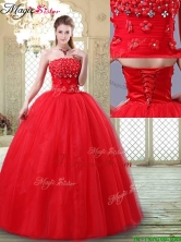 Luxurious Strapless Quinceanera Dresses with Hand Made Flowers YCQD077FOR