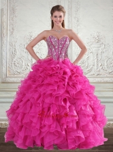 Luxurious Sweetheart Hot Pink 2015 Quinceanera Gown with Beading and Ruffles LFY091906TZFXFOR