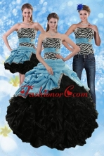 Luxurious Zebra Print Strapless Multi Color Sweet 15 Dresses with Ruffles and Pick Ups XFNAO435TZA1FOR