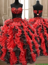 New Arrivals Applique and Ruffled Quinceanera Dress in Black and Red SWQD159FOR