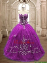 Romantic Applique Eggplant Purple Tulle Quinceanera Dress with Brush Train SWQD137-2FOR