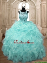 See Through Scoop Beading and Ruffles Quinceanera Dress in Aqua Blue SWQD138-2FOR