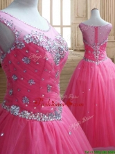See Through Scoop Rose Pink Quinceanera Dress with Beading SWQD154FOR