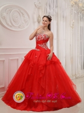 Summer Appliques Modest Red Gorgeous Quinceanera Dress For 2013 San Pedro Colombia Strapless Taffeta and Organza Ball Gown Style QDZY526FOR 