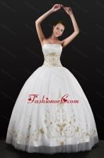 White Strapless 2015 Quinceanera Dress with Beading and Embroidery XFNAO5789FOR