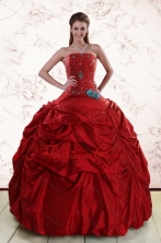 2015 Beaded Strapless Quinceanera Dresses with Pick Ups XFNAO546FOR