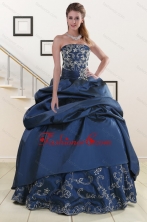 2015 Custom Made Embroidery and Beaded Quinceanera Dresses in Navy Blue XFNAO5926FOR