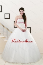 2015 Discount Strapless Appliques and Belt Quinceanera Dresses in White XFNAO002FOR