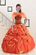 2015 Exclusive Appliques Quinceanera Dresses in Orange Red and Black XFNAO035AFOR