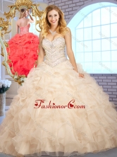 2016 Beautiful Ball Gown Champagne Sweet 16 Dresses with Beading and Ruffles SJQDDT377002-2FOR