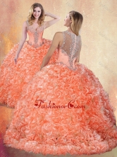 2016 Beautiful Straps Brush Train Quinceanera Dresses with Ruffles and Appliques SJQDDT421002FOR