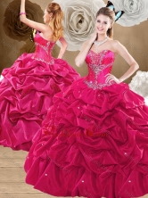 2016 Discount Brush Train Hot Pink Sweet 16 Dresses with Pick Ups SJQDDT475002FOR