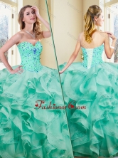 2016 Lovely Ball Gown Appliques and Ruffles Turquoise Sweet 16 Dresses SJQDDT363002-1FOR 