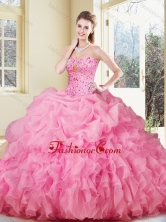 2016 Lovely Ball Gown Rose Pink Quinceanera Dresses with Ruffles and Pick Ups SJQDDT371002-1FOR 