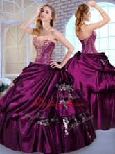 2016 Luxurious Ball Gown Taffeta Dark Purple Quinceanera Dresses with Pick Ups QDDTI1002-1FOR