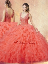 2016 New Arrivals V Neck Sweet 16 Dresses with Ruffles and Appliques SJQDDT415002FOR