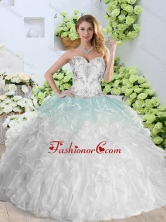 2016 Simple Sweetheart White Quinceanera Gowns with Appliques and Ruffles SJQDDT367002FOR