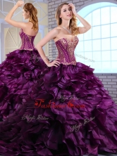2016 Wonderful Brush Train Dark Purple Sweet 16 Dresses with Ruffles and Appliques  QDDTM1002FOR