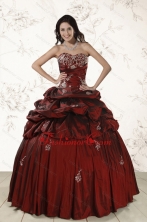 Appliques 2015 Wine Red Quinceanera Dresses with Lace Up XFNAO036FOR