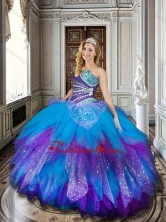 Baby Blue and Purple Sweet 16 Dress with Beading and Ruffles XFQD1023FOR