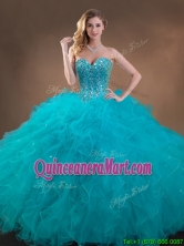 Big Puffy Teal Sweet 16 Gown with Beading and Ruffles SWQD050MT-7FOR