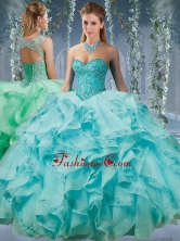 Classical Beaded and Applique Big Puffy Sweet 16 Dress in Aqua BlueSJQDDT572002FOR