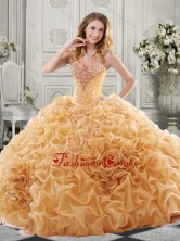 Discount Beaded Bodice and Ruffled Quinceanera Dress with Chapel Train SJQDDT516002FOR