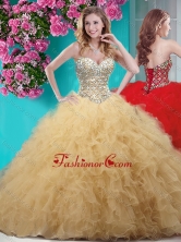 Discount Gold Really Puffy Quinceanera Dress with Beading and Ruffles SJQDDT660002FOR