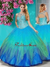 Discount See Through Beaded Scoop Quinceanera Dress in Multi Color SJQDDT606002FOR
