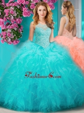 Discount Sophisticated See Through Beaded Scoop Sweet 16 Dress with Ruffles SJQDDT624002FOR