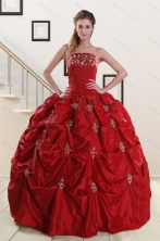 Discount Strapless Wine Red Appliques Quinceanera Dresses for 2015 XFNAO230FOR