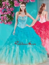 Discount Visible Boning Beaded Quinceanera Dress in White and Blue SJQDDT679002FOR
