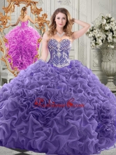 Elegant Brush Train Lavender Quinceanera Gown with Beaded Bodice and Ruffles  SJQDDT523002FOR