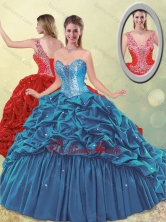 Elegant Puffy Skirt Beaded Teal Quinceanera Dress with Brush Train SJQDDT490002FOR