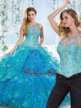 Elegant See Through Beaded and Ruffled Detachable Quinceanera Dress in Blue SJQDDT536002AFOR
