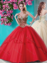 Exquisite Applique and Rhinestoned Big Puffy Quinceanera Dress in Red SJQDDT659002FOR