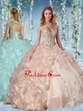 Fashionable Beaded Decorated Cap Sleeves Quinceanera Dress with Deep V NeckSJQDDT584002FOR