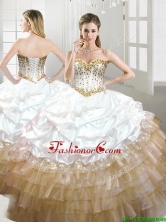 Fashionable Beaded and Pick Ups Quinceanera Dress in White and Gold YYPJ061FOR