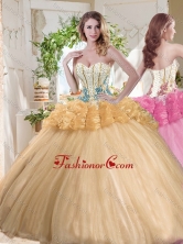 Gorgeous Beaded and Bubble Organza Sweet 16 Dress in Gold SJQDDT724002FOR